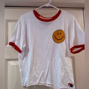 Aviator Nation White and Red Smiley Face Tee